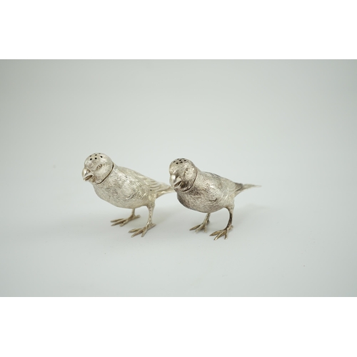 149 - A pair of Elizabeth II silver novelty free-standing pepperettes, modelled as sparrows, by Israel Fre... 