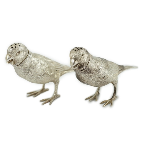 149 - A pair of Elizabeth II silver novelty free-standing pepperettes, modelled as sparrows, by Israel Fre... 