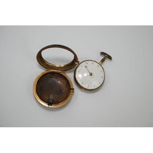 154 - A George III pair cased gold plated keywind verge pocket watch, with a tortoiseshell outer case, by ... 