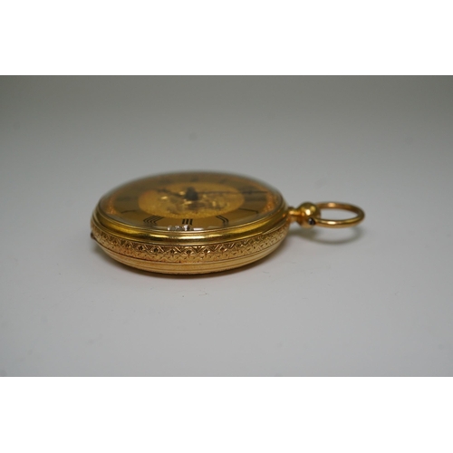 156 - A Victorian 18ct gold open face keywind fob watch by Barnby & Rust of Hull, with Roman dial and engr... 