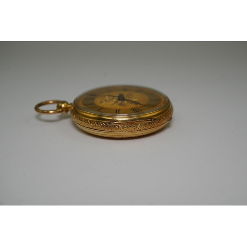 156 - A Victorian 18ct gold open face keywind fob watch by Barnby & Rust of Hull, with Roman dial and engr... 