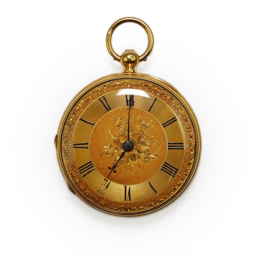 156 - A Victorian 18ct gold open face keywind fob watch by Barnby & Rust of Hull, with Roman dial and engr... 