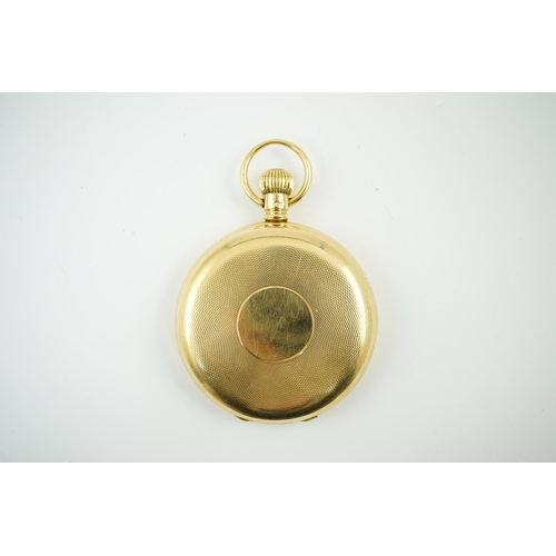 163 - An Edwardian engine turned 18ct gold Waltham hunter keyless pocket watch, with engraved monogram and... 