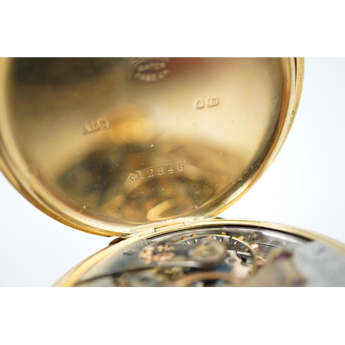 163 - An Edwardian engine turned 18ct gold Waltham hunter keyless pocket watch, with engraved monogram and... 