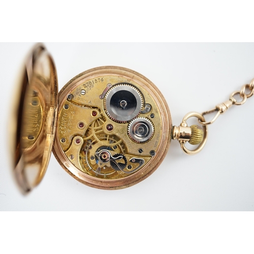 164 - A George V 9ct gold Zenith open face keyless pocket watch, with Roman dial and subsidiary seconds, c... 