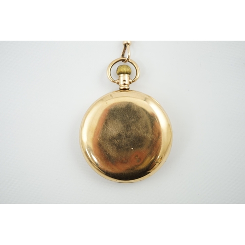 164 - A George V 9ct gold Zenith open face keyless pocket watch, with Roman dial and subsidiary seconds, c... 