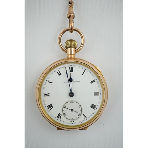 165 - A George V 9ct gold English Lever open face keyless pocket watch, with Roman dial and subsidiary sec... 