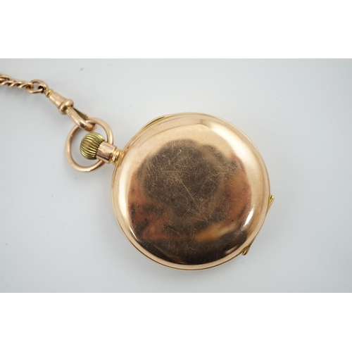 165 - A George V 9ct gold English Lever open face keyless pocket watch, with Roman dial and subsidiary sec... 