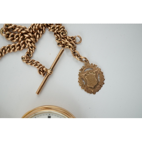 165 - A George V 9ct gold English Lever open face keyless pocket watch, with Roman dial and subsidiary sec... 