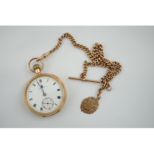 165 - A George V 9ct gold English Lever open face keyless pocket watch, with Roman dial and subsidiary sec... 