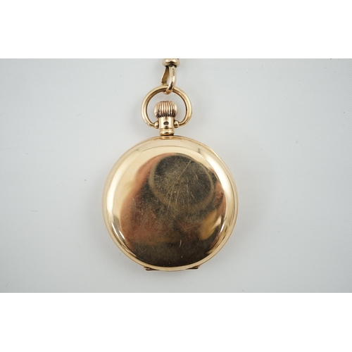 166 - A George V 9ct gold Elgin open face keyless pocket watch, with Roman dial and subsidiary seconds, ca... 