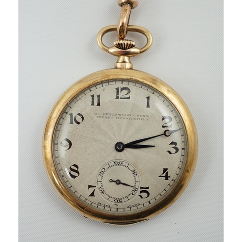 168 - A George V 9ct gold open face dress pocket watch, retailed by William Greenwood & Sons, together wit... 