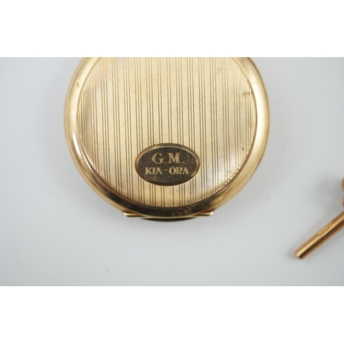 168 - A George V 9ct gold open face dress pocket watch, retailed by William Greenwood & Sons, together wit... 