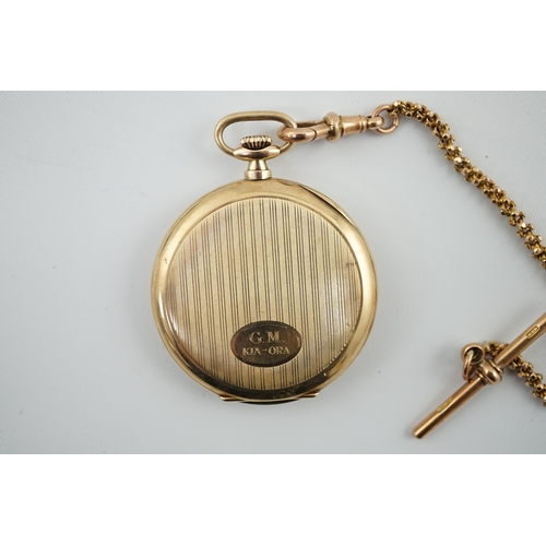 168 - A George V 9ct gold open face dress pocket watch, retailed by William Greenwood & Sons, together wit... 