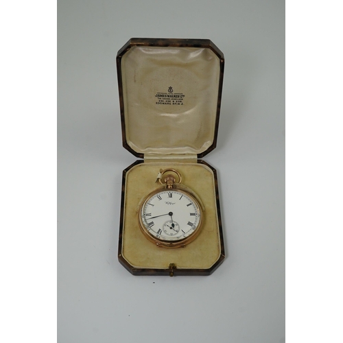 169 - A George V 9ct gold Waltham open faced keyless pocket watch, with Roman dial and subsidiary seconds,... 