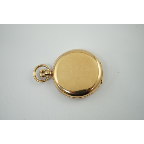 170 - A George V 9ct gold Rolex keyless lever half hunter pocket watch, with Arabic dial, subsidiary secon... 