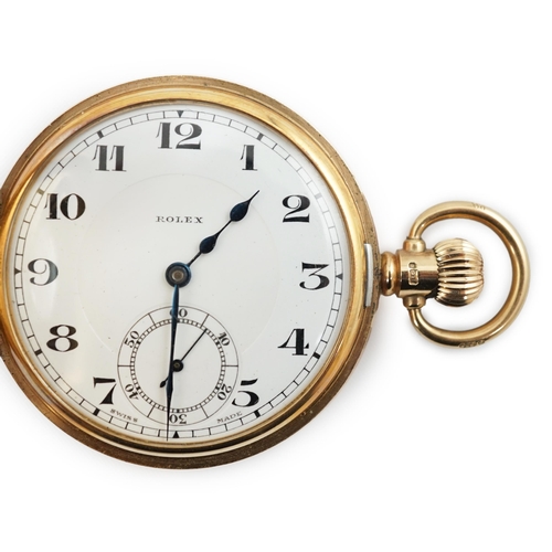 170 - A George V 9ct gold Rolex keyless lever half hunter pocket watch, with Arabic dial, subsidiary secon... 