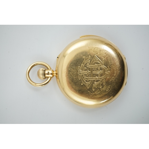 171 - A George V 18ct gold hunter minute repeating lever pocket watch, by Ashley & Sims of Clerkenwell, wi... 