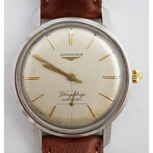 172 - A gentleman's stainless steel Longines Flagship automatic wrist watch, on a later associated leather... 