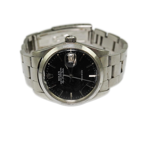 174 - A gentleman's mid 1980's stainless steel Rolex Oyster Perpetual Air-King Date wrist watch, on a stai... 