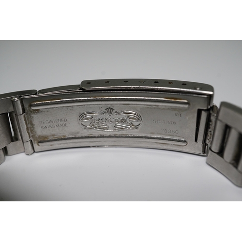 174 - A gentleman's mid 1980's stainless steel Rolex Oyster Perpetual Air-King Date wrist watch, on a stai... 