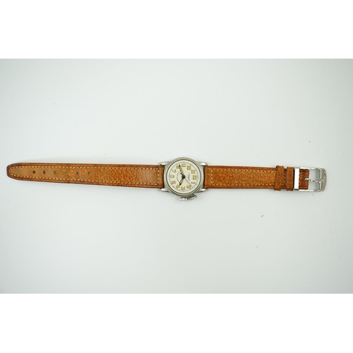 176 - A gentleman's mid 1940's steel Longines Weems U.S Patent Army Pilot's manual wind wrist watch, with ... 