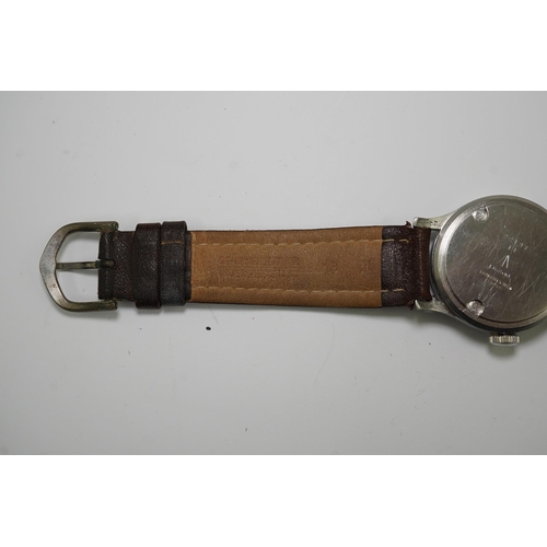 178 - A gentleman's mid 1940's steel Longines military manual wind wrist watch, with Arabic dial and subsi... 