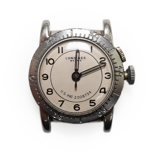 179 - A gentleman's late 1930's steel Longines Weems U.S. Patent military pilot's manual wind wrist watch,... 