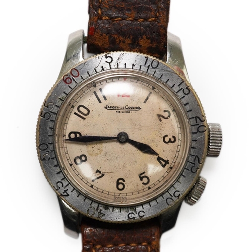 180 - A gentleman's 1940's steel Jaeger LeCoultre pilot's manual wind wrist watch, with Arabic dial and re... 