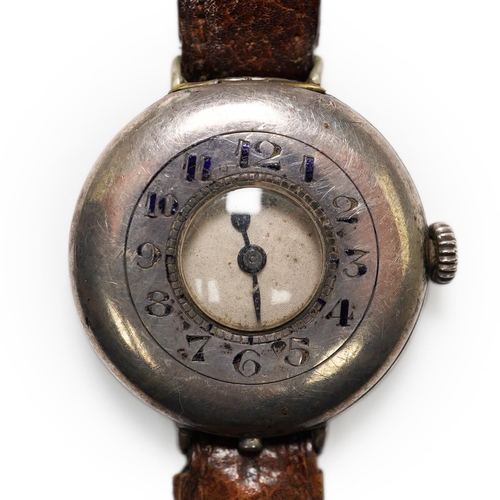 181 - A gentleman's mid 1920's silver Rolex half hunter manual wind wrist watch, with enamelled Arabic cha... 