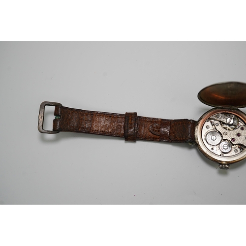 181 - A gentleman's mid 1920's silver Rolex half hunter manual wind wrist watch, with enamelled Arabic cha... 