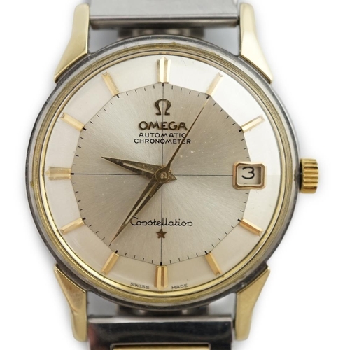 185 - A gentleman's early 1960's steel and gold Omega Constellation automatic wrist watch, with pie-pan di... 