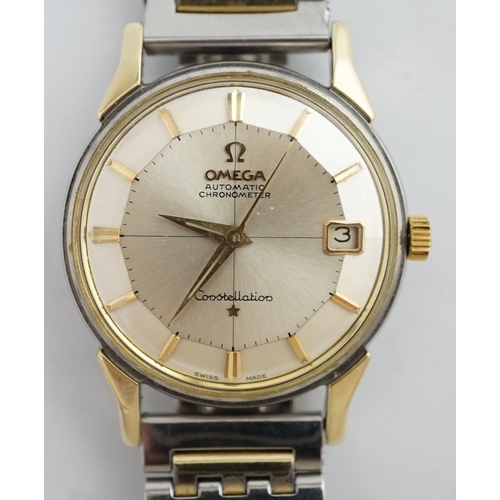 185 - A gentleman's early 1960's steel and gold Omega Constellation automatic wrist watch, with pie-pan di... 