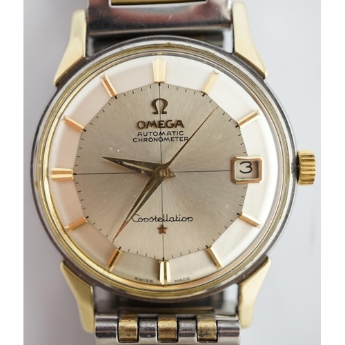 185 - A gentleman's early 1960's steel and gold Omega Constellation automatic wrist watch, with pie-pan di... 