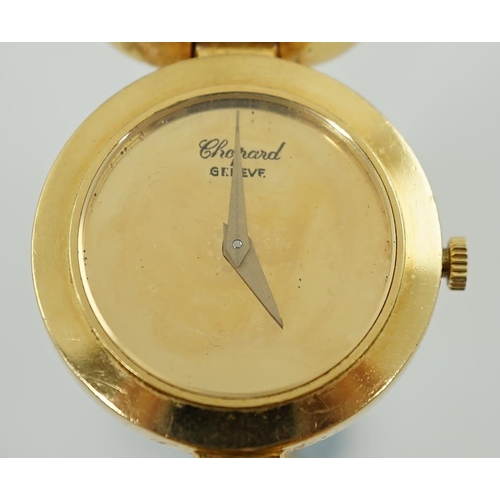 187 - A lady's 18k gold Swiss Chopard manual wind hinged bangle wrist watch, interior diameter 60mm, gross... 