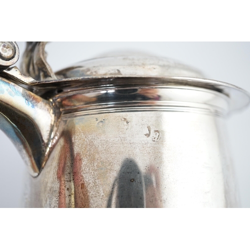 2 - A late Queen Anne Britannia standard silver tankard, maker R?, with banded girdle, hinged domed cove... 