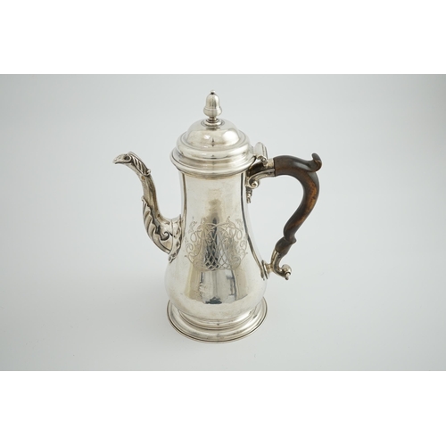 3 - A George II silver coffee pot, by Thomas Whipham, of baluster form, with engraved armorial and monog... 