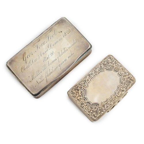 32 - A George III silver snuff box, with engraved mourning inscription in Latin, Matthew Linwood, ' Geor.... 