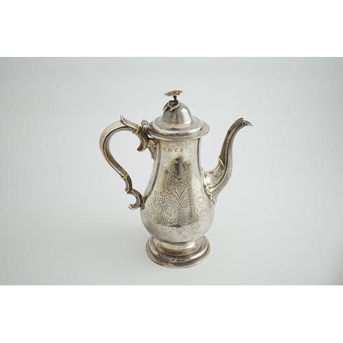 37 - A George III silver coffee pot, by Daniel Smith & Robert Sharp, of baluster form, with later? chased... 