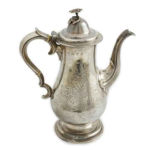 37 - A George III silver coffee pot, by Daniel Smith & Robert Sharp, of baluster form, with later? chased... 