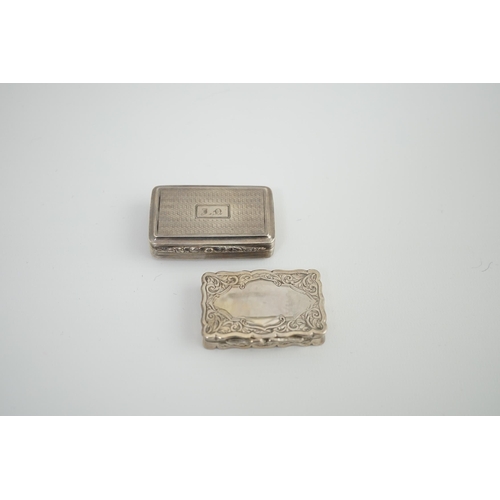 39 - A George IV silver snuff box, with engraved initials, Thomas Shaw?, Birmingham, 1826, 54mm, together... 