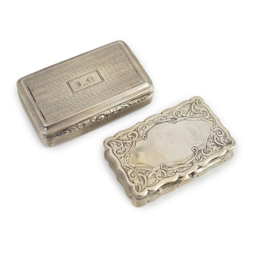 39 - A George IV silver snuff box, with engraved initials, Thomas Shaw?, Birmingham, 1826, 54mm, together... 