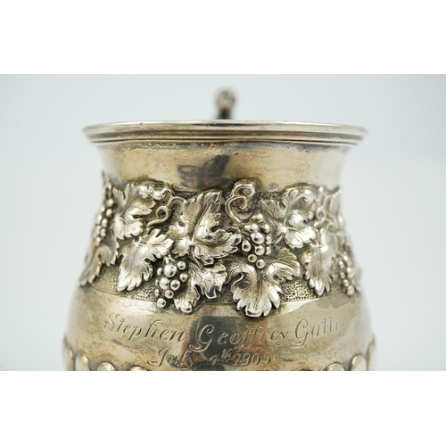 42 - A George IV demi-fluted silver christening cup, by Eames & Barnard, of baluster form, with band of f... 