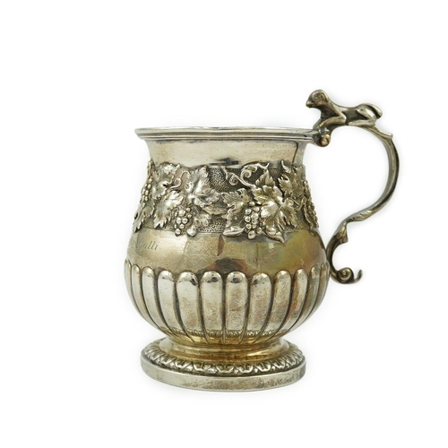 42 - A George IV demi-fluted silver christening cup, by Eames & Barnard, of baluster form, with band of f... 