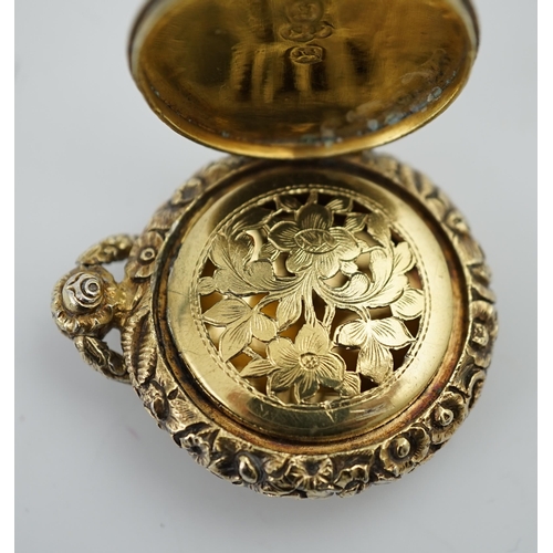 43 - A late George III cast silver gilt novelty vinaigrette by Samuel Pemberton, resembling a lady's conv... 