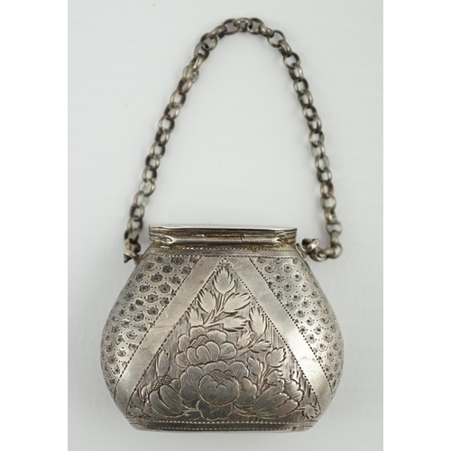 44 - A late George III silver novelty vinaigrette, modelled as a basket/purse, by Samuel Pemberton, with ... 