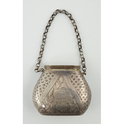 44 - A late George III silver novelty vinaigrette, modelled as a basket/purse, by Samuel Pemberton, with ... 