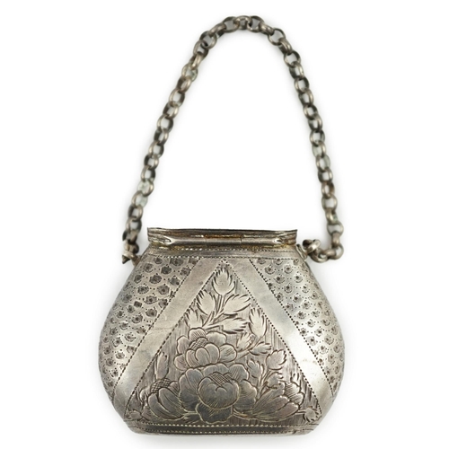 44 - A late George III silver novelty vinaigrette, modelled as a basket/purse, by Samuel Pemberton, with ... 