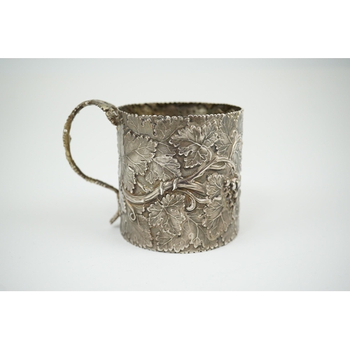 45 - A William IV silver christening can, by Joseph Wilmore, with continuous fruiting vine decoration and... 