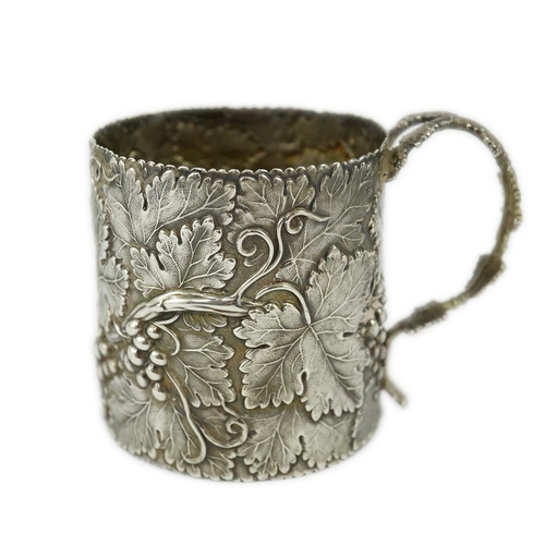 45 - A William IV silver christening can, by Joseph Wilmore, with continuous fruiting vine decoration and... 